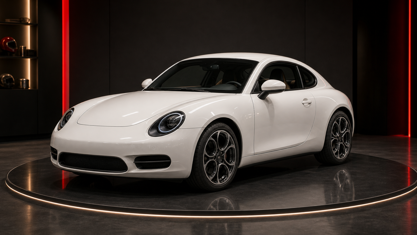 White Vellor Piccola compact sports coupe in a dark studio