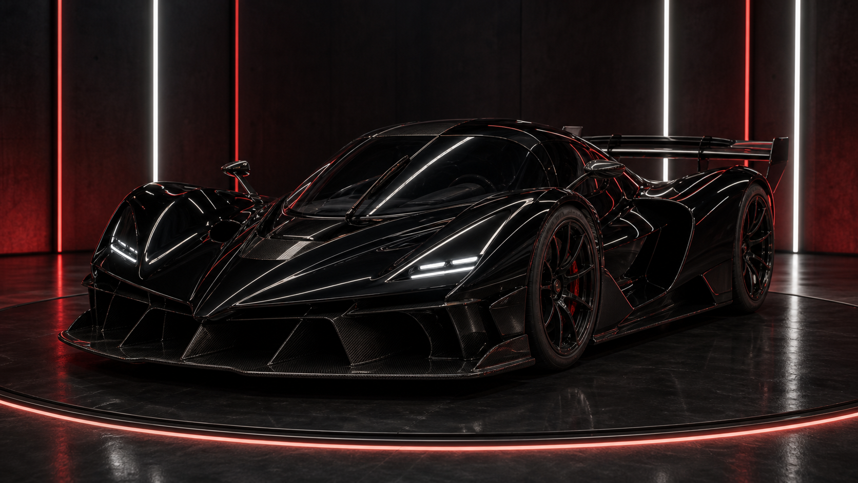 Black Vellor Dodici hypercar in a dark studio