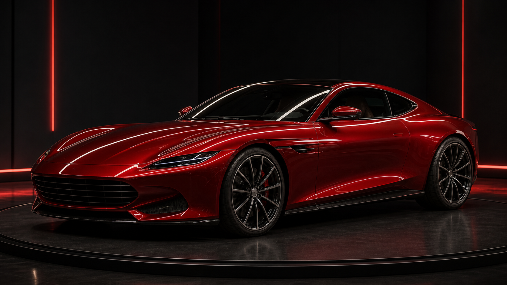 Red Vellor Mille GT grand tourer in a dark studio