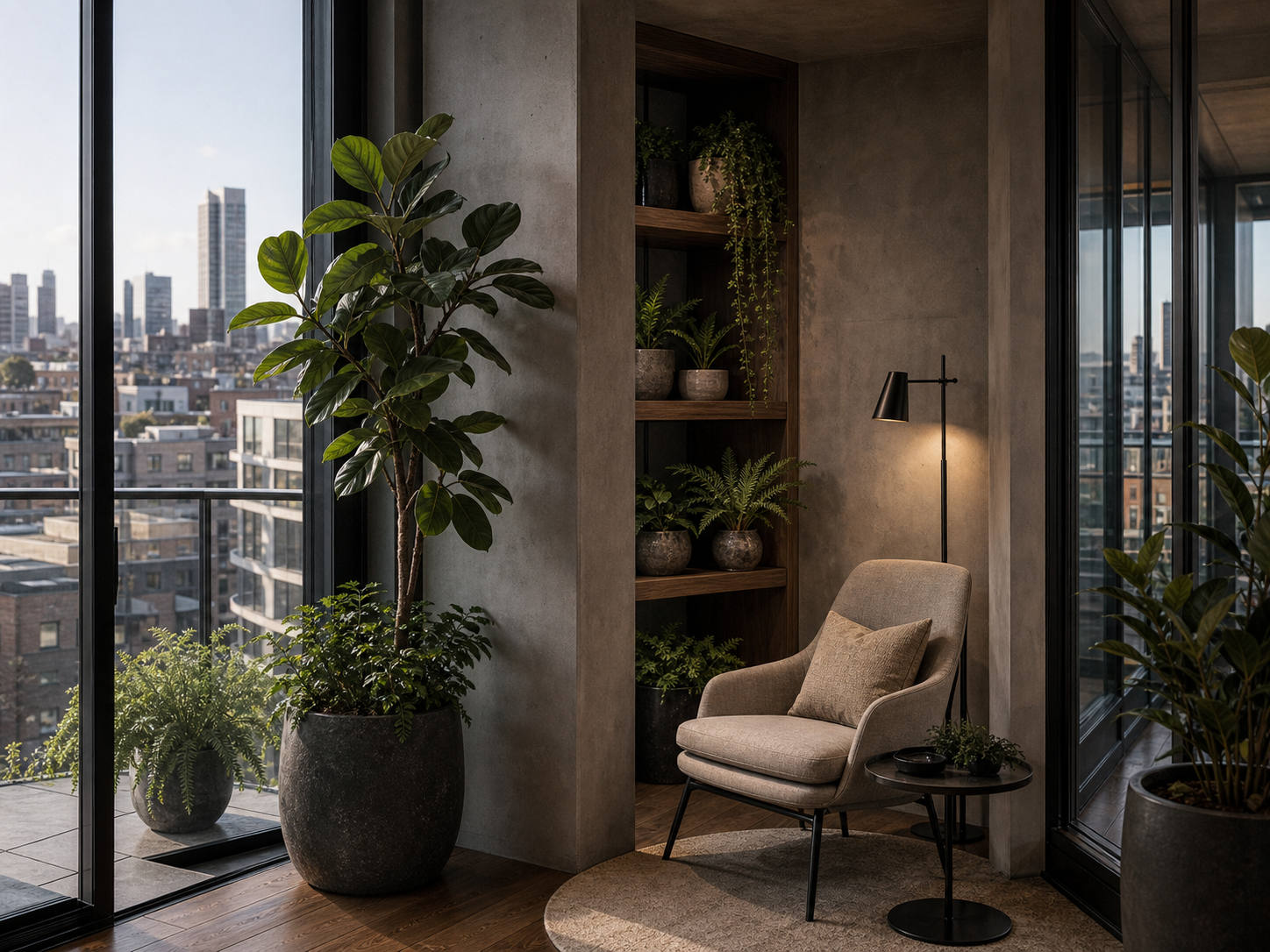Plant-filled reading corner in the Gasholder Point penthouse