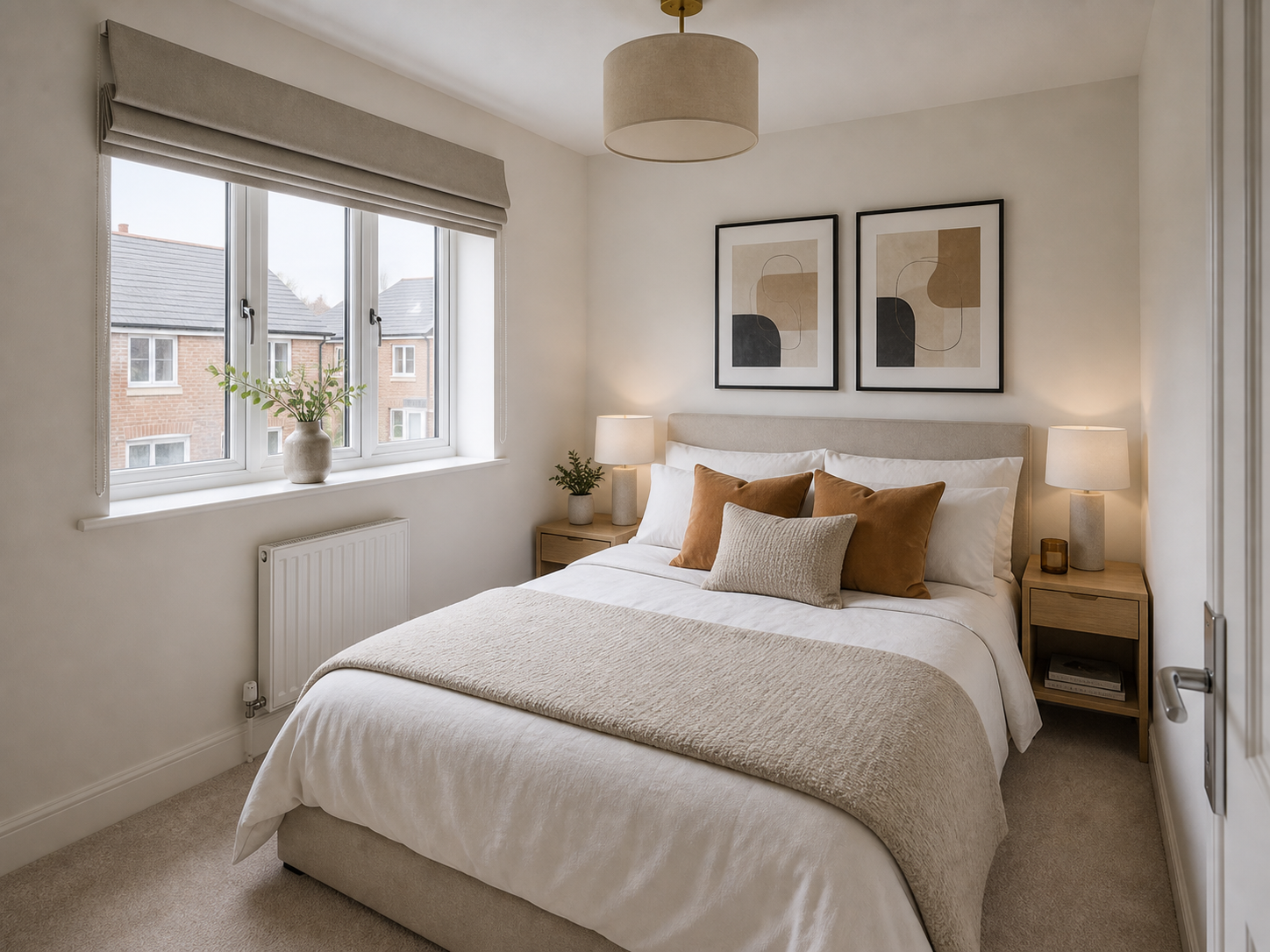 Staged bedroom in The Marjoram at Hartwell Meadows