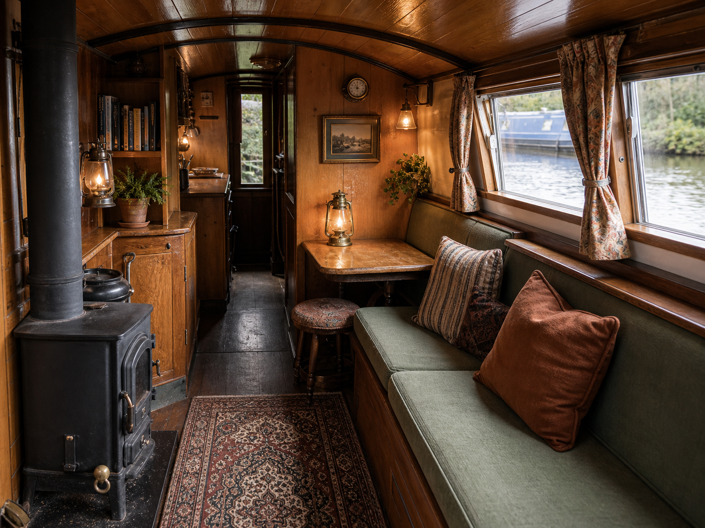 Cabin interior of the Kingfisher narrowboat