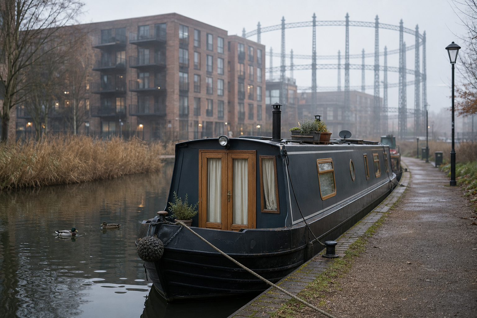 Residential narrowboat at a canal mooring